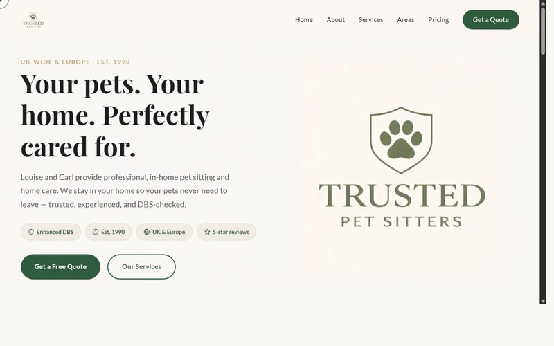 Trusted Pet Sitters website homepage